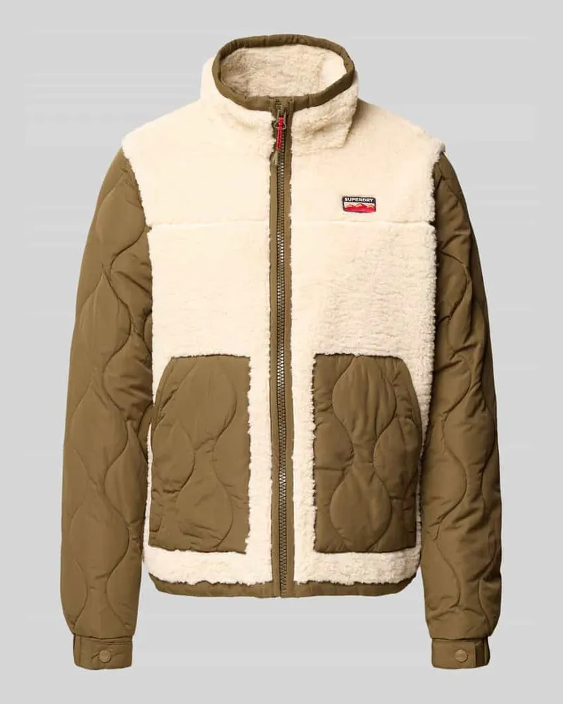 Superdry. Regular Fit Jacke mit Kunstfellbesatz Modell 'FLEECE Beige