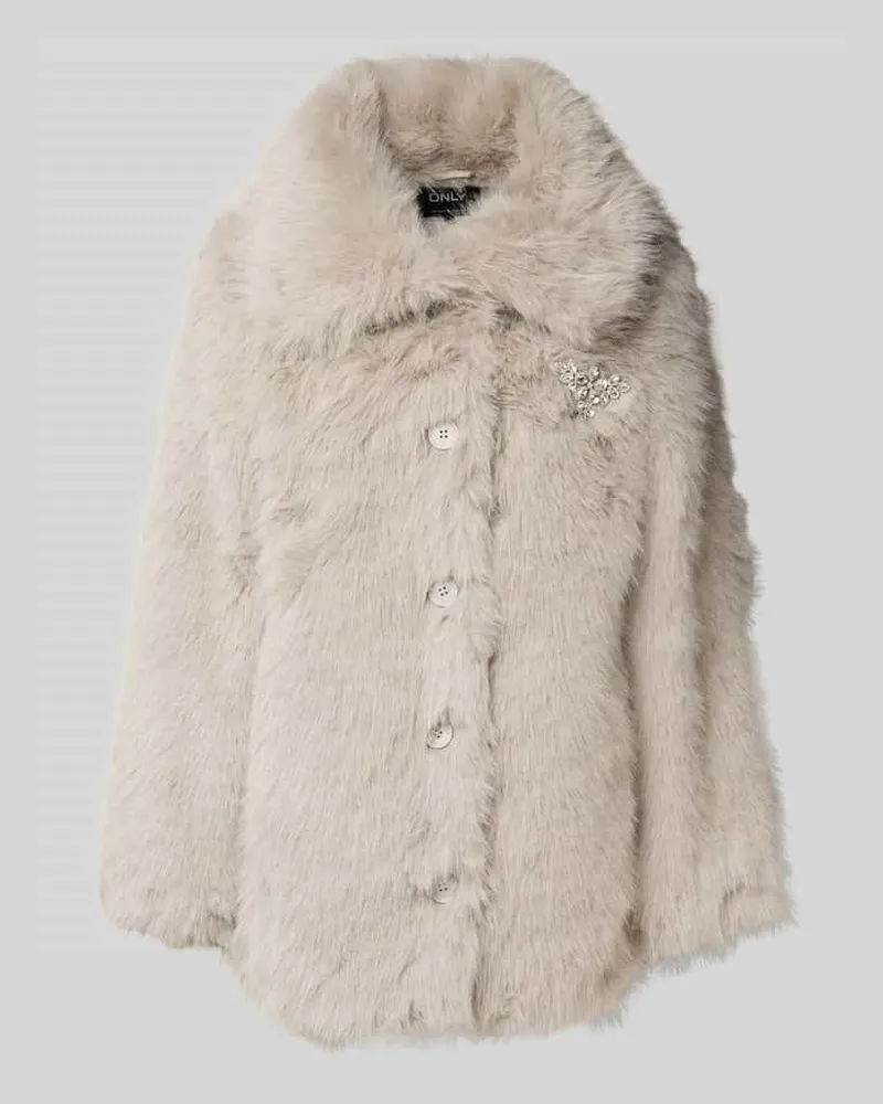 only Regular Fit Webpelzjacke mit Brosche Modell 'ASHIA Hellgrau
