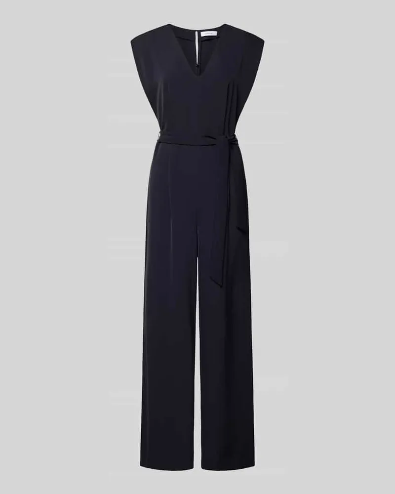 COMMA Jumpsuit mit V-Ausschnitt und Bindegürtel Marine