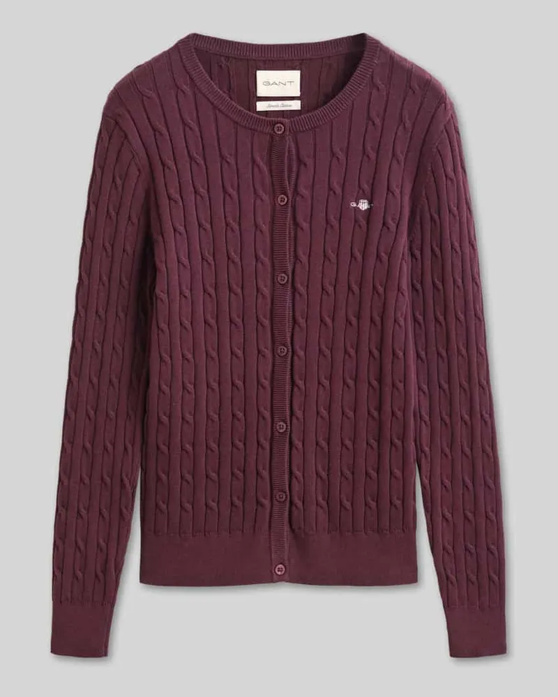 Gant Regular Fit Strickjacke aus Baumwoll-Mix Bordeaux