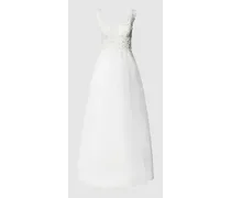 Brautkleid mit Ziersteinen und floraler Spitze