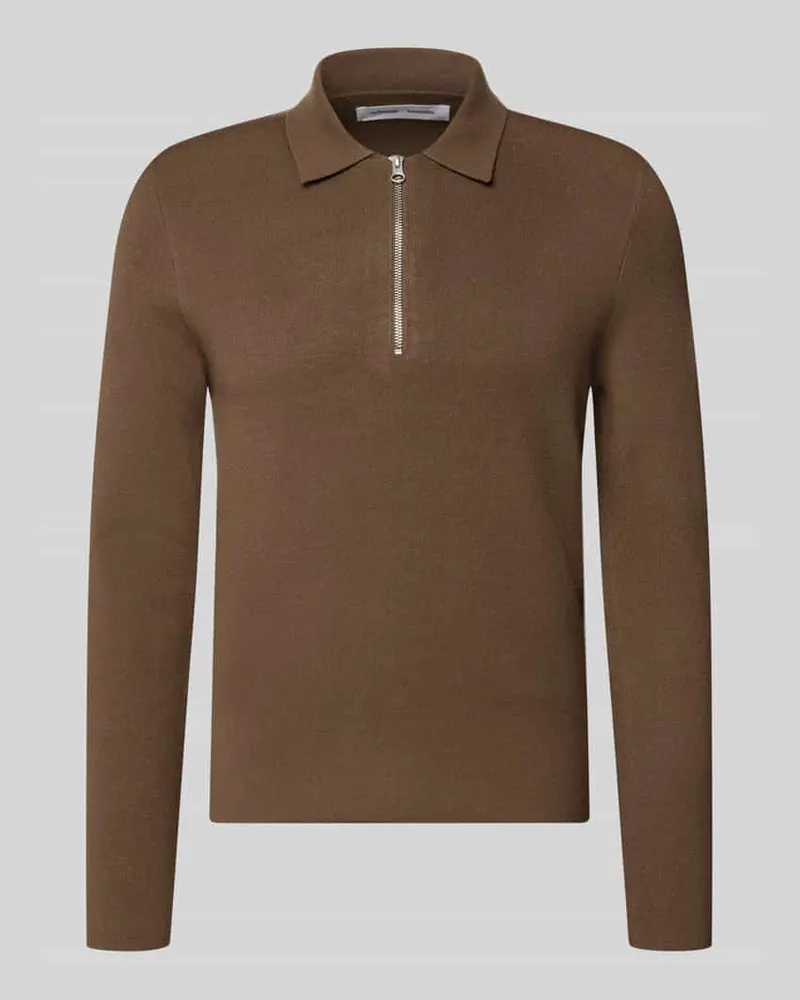 Samsøe & Samsøe Slim Fit Pullover mit Polokragen Modell 'GUNA Dunkelbraun