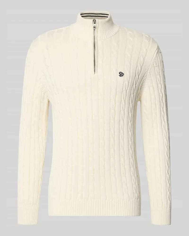 Superdry. Regular Fit Strickpullover aus reiner Baumwolle mit Zopfmuster Offwhite