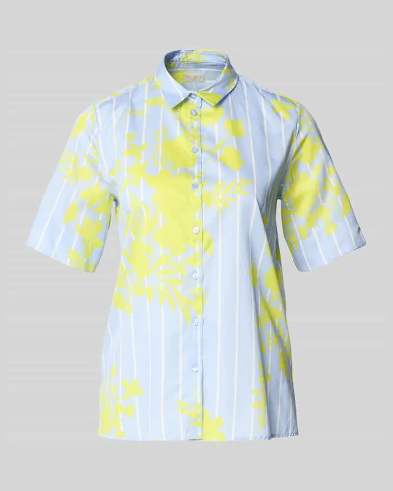 Milano Italy Bluse mit Hemdblusenkragen und Knopfleiste Hellblau