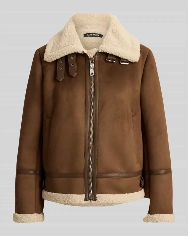 Ralph Lauren Regular Fit Teddyjacke mit Schnallenkragen Mittelbraun