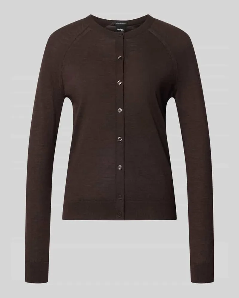 HUGO BOSS Cardigan aus Wolle mit Label-Detail Dunkelbraun