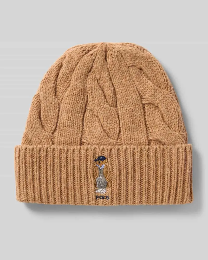 Ralph Lauren Wollmütze mit Motiv-Stitching Modell 'FALL BEAR Camel