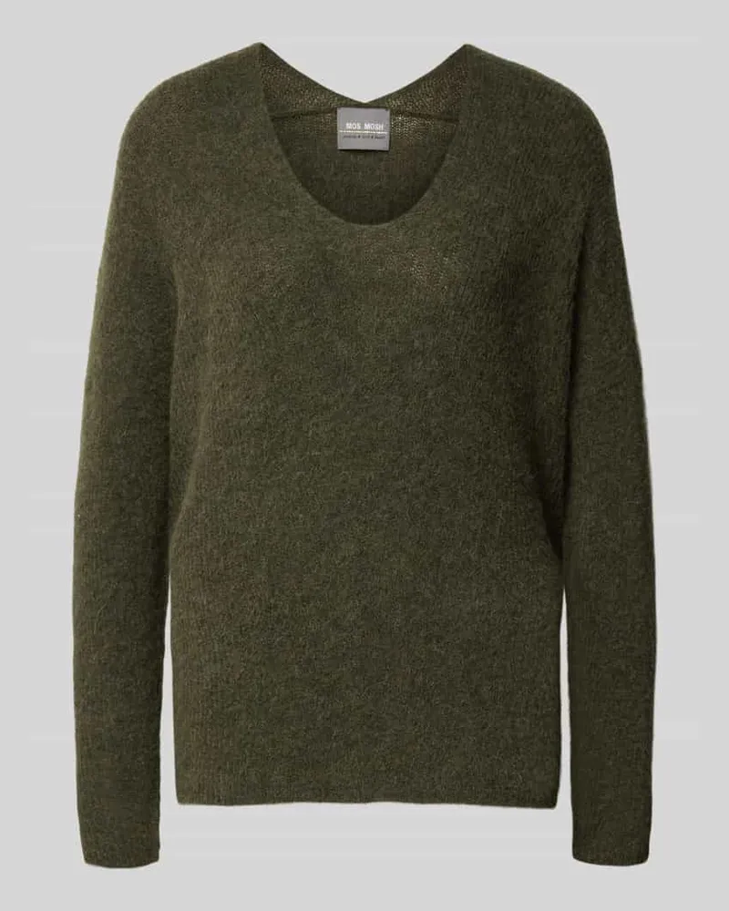 Mos Mosh Strickpullover aus Woll-Mix mit V-Ausschnitt Modell 'THORA Oliv