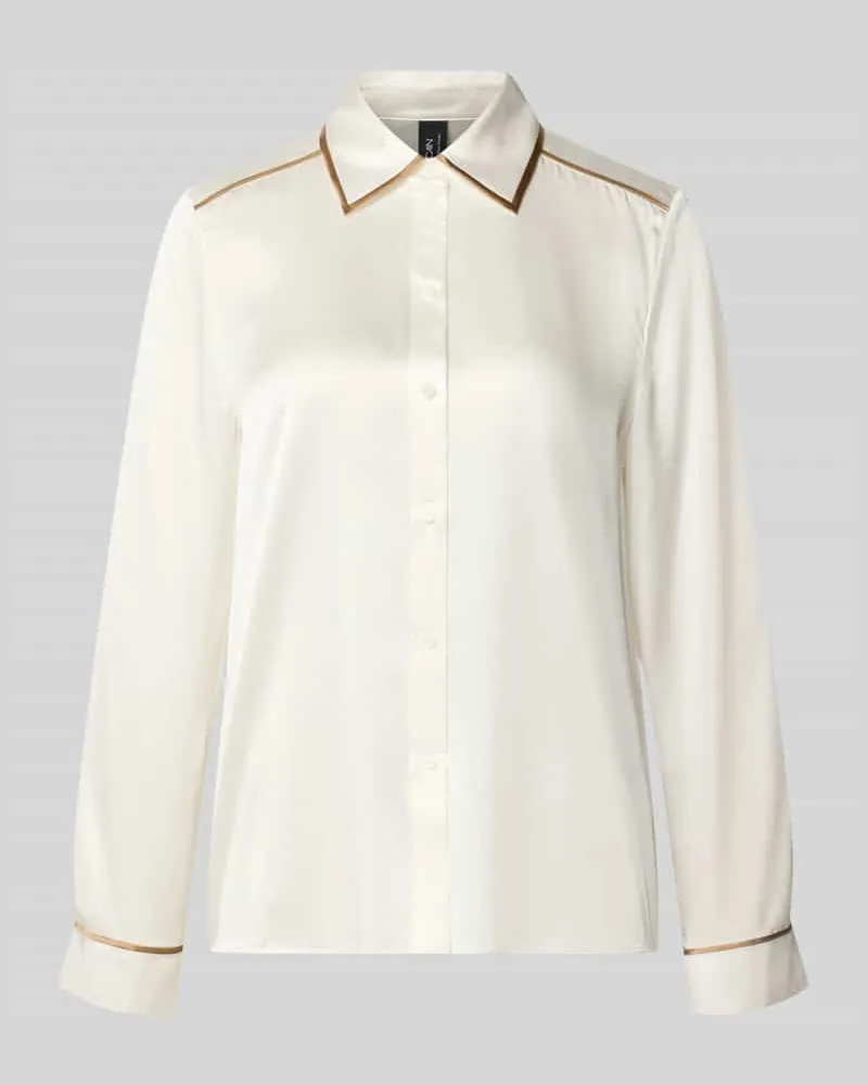 Marc Cain Regular Fit Seidenbluse mit Kontraststreifen Offwhite
