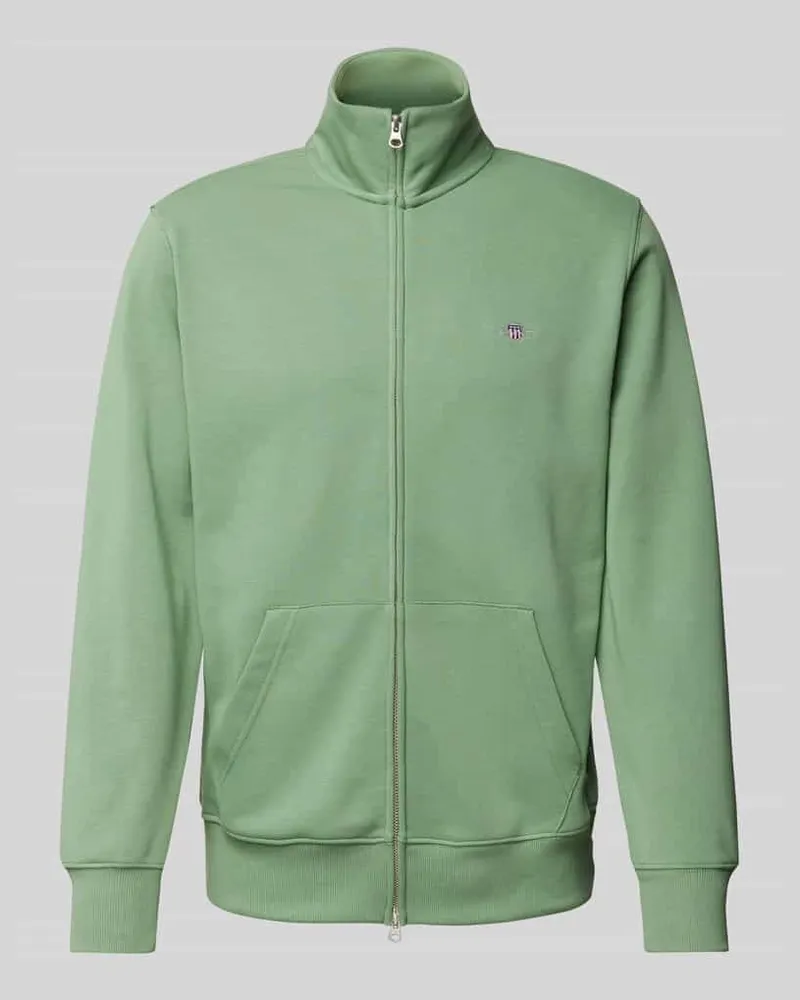 Gant Regular Fit Sweatjacke mit Label-Stitching Schilf