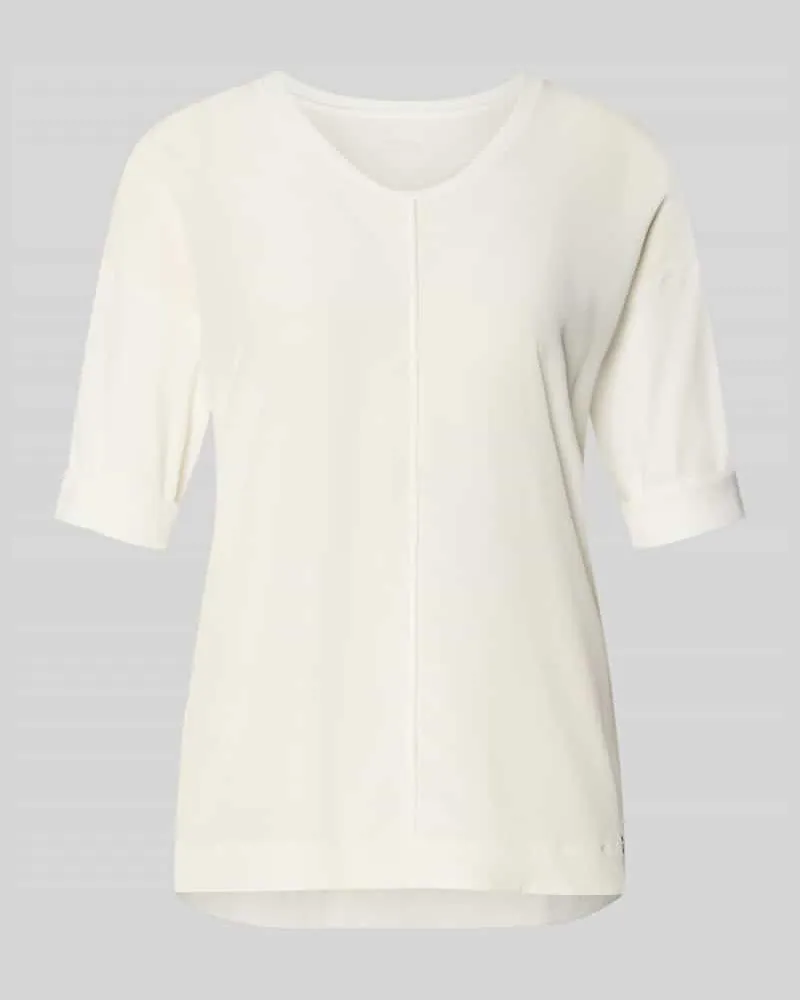Marc Cain T-Shirt mit Ärmelaufschlag und Rundhalsausschnitt Offwhite