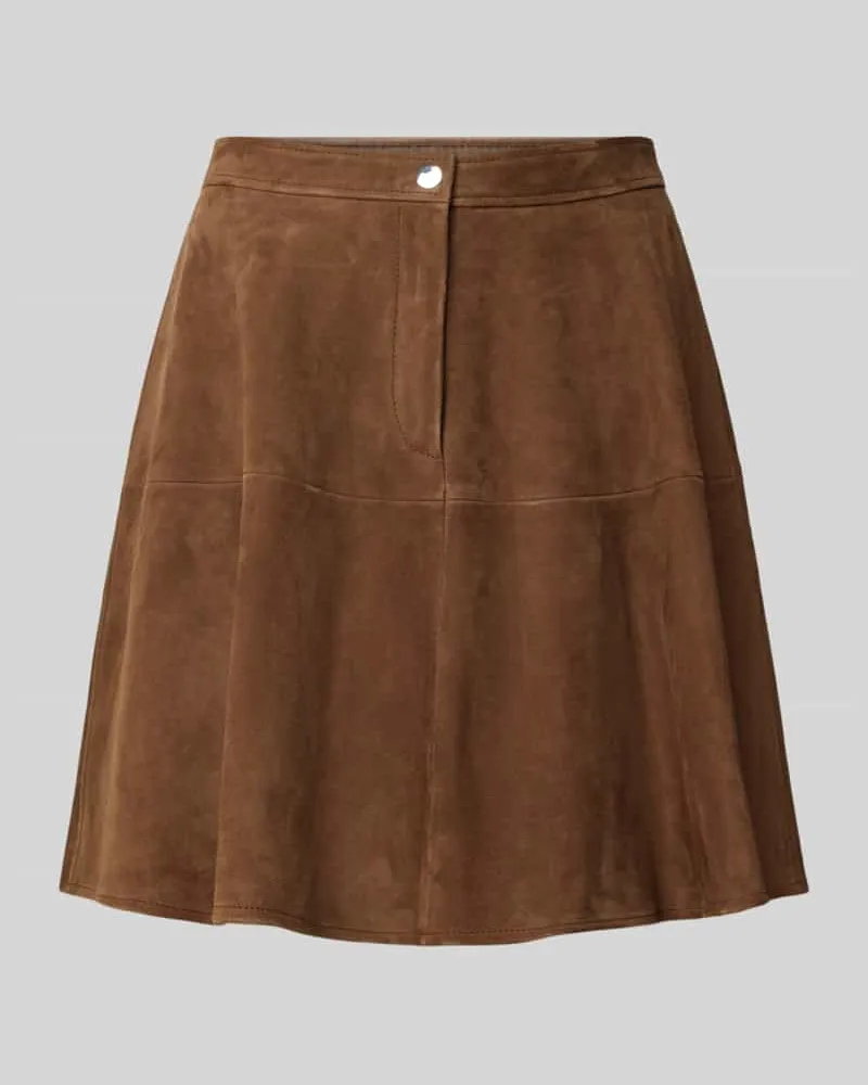 HUGO BOSS Regular Fit A-Linien Mini-Rock aus Veloursleder Hellbraun