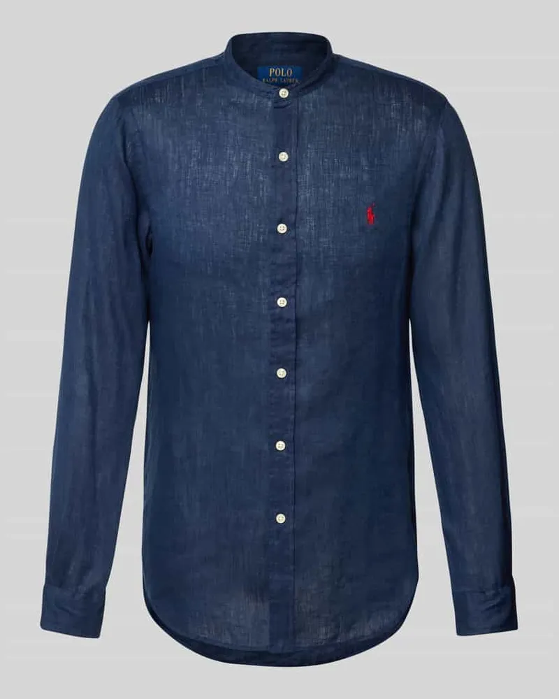 Ralph Lauren Slim Fit Leinenhemd mit Stehkragen Marine