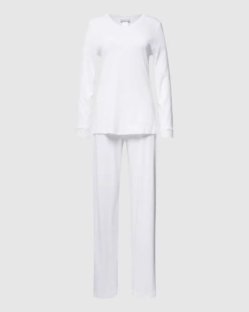 Hanro Pyjama mit Spitzenbesatz Weiss