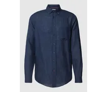 Regular Fit Leinenhemd mit Button-Down-Kragen