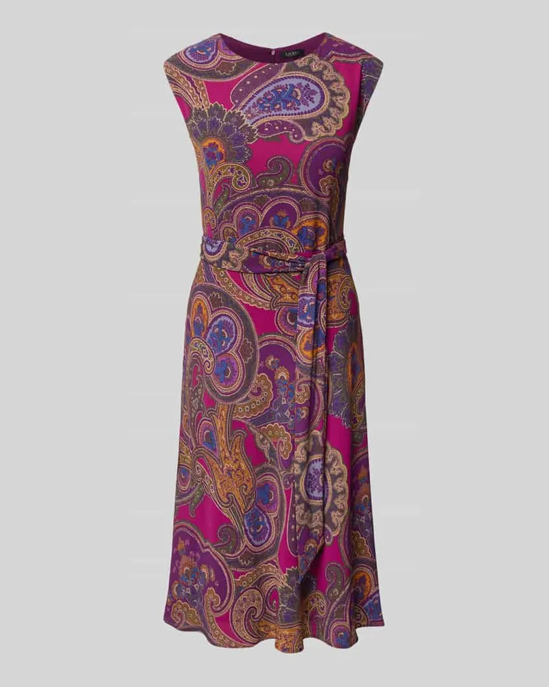 Ralph Lauren Knielanges Kleid mit Bindegürtel Fuchsia