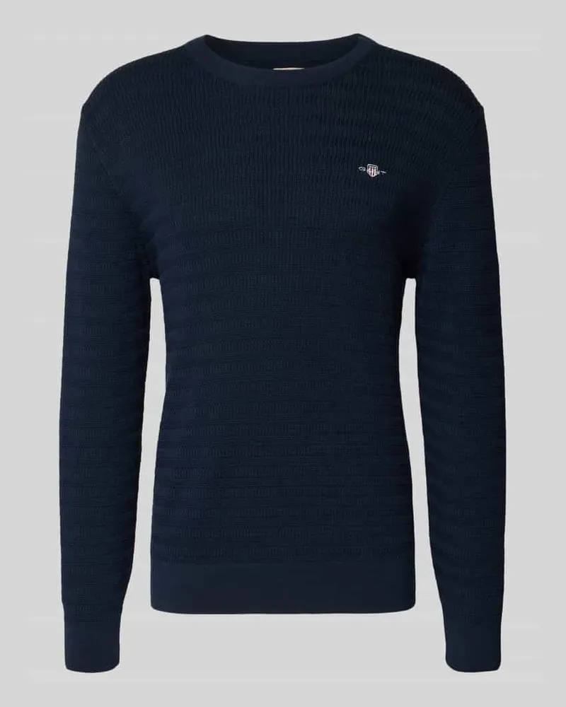 Gant Strickpullover mit Strukturmuster und Label-Stitching Marine