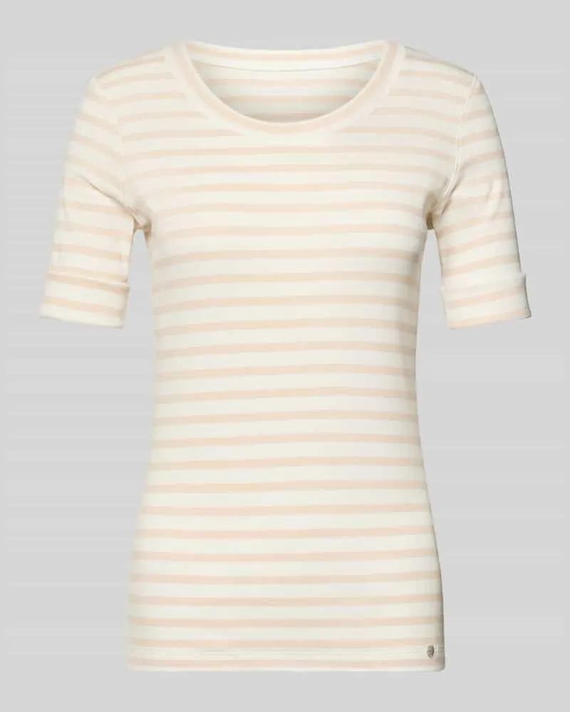 Marc Cain T-Shirt mit Rundhalsausschnitt und Ärmeln mit Aufschlag Sand