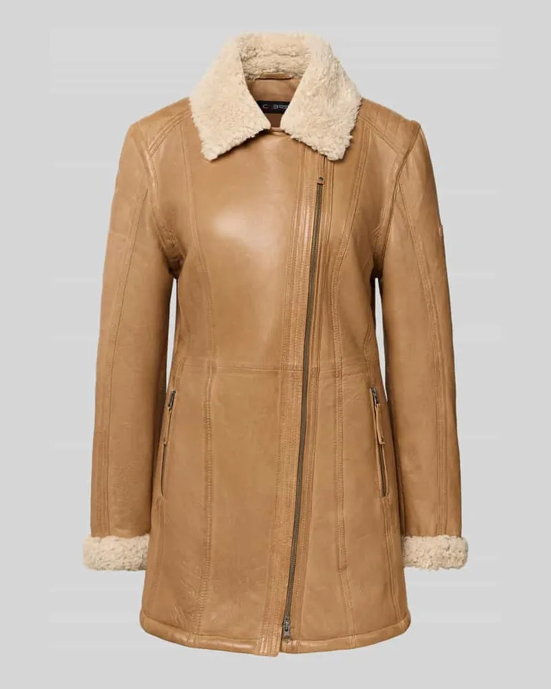 CABRINI Lederjacke mit Teddyfell und Zweiwege-Reißverschluss Beige