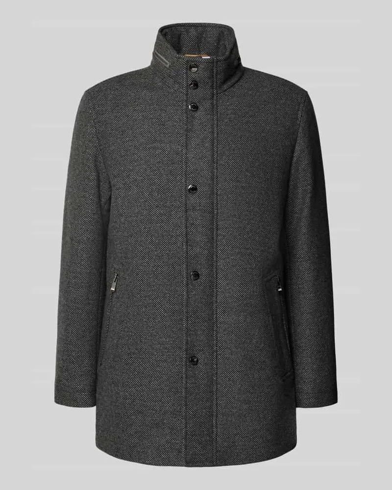HUGO BOSS Regular Fit Wollmantel mit verstaubarer Kapuze Modell 'CAMRON Hellgrau