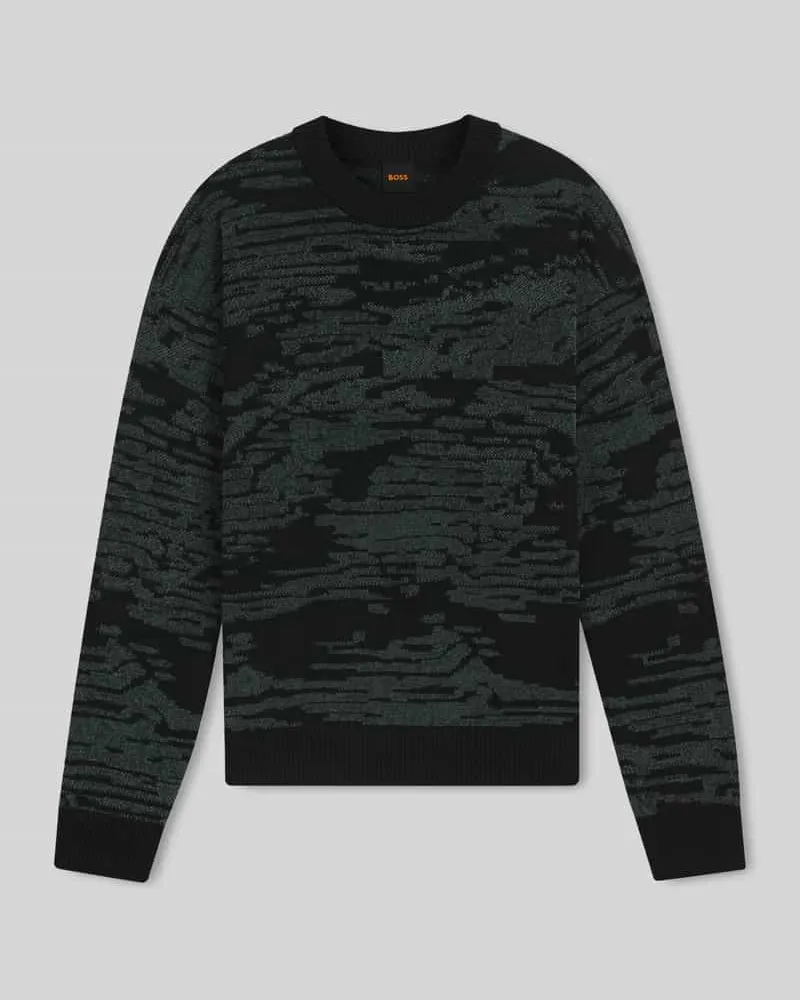 HUGO BOSS Regular Fit Strickpullover mit grafischem Jacquard-Muster Modell 'Andscape Black