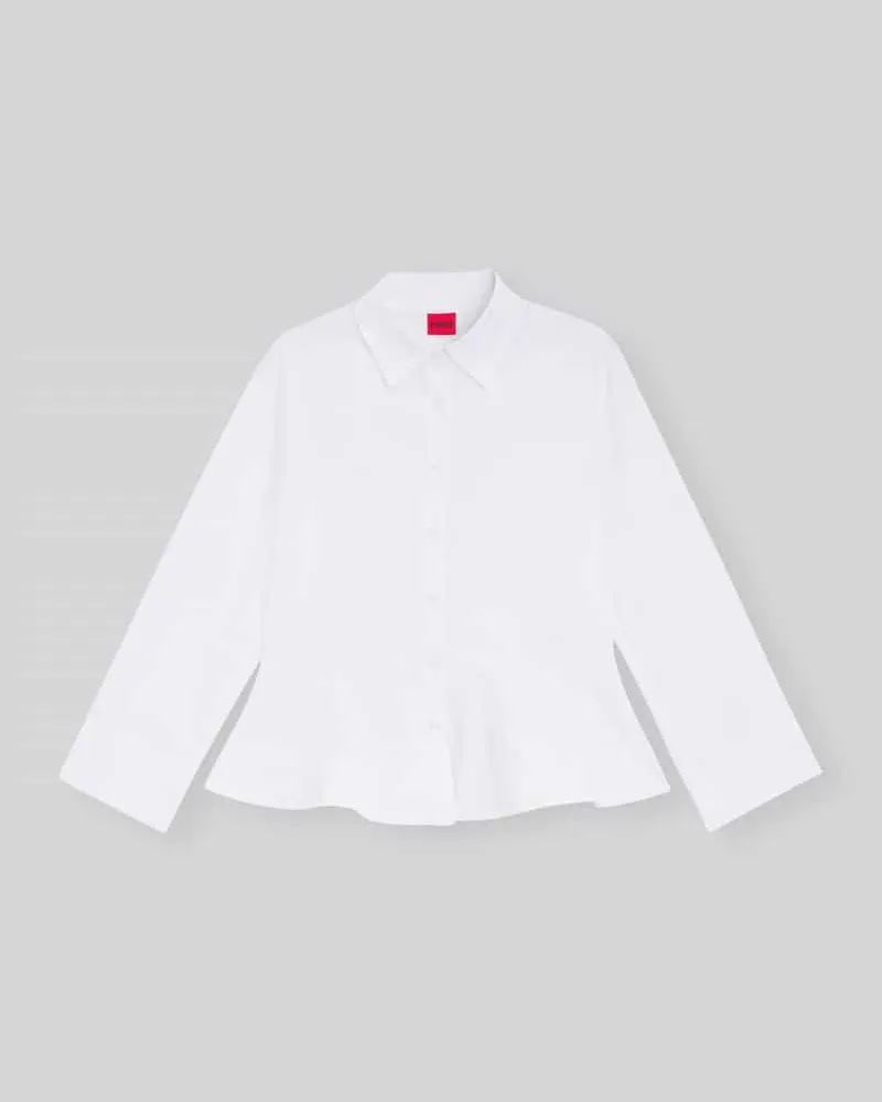 HUGO BOSS Slim Fit Bluse aus reiner Baumwolle mit Schößchen Modell 'EMBRELLA Weiss
