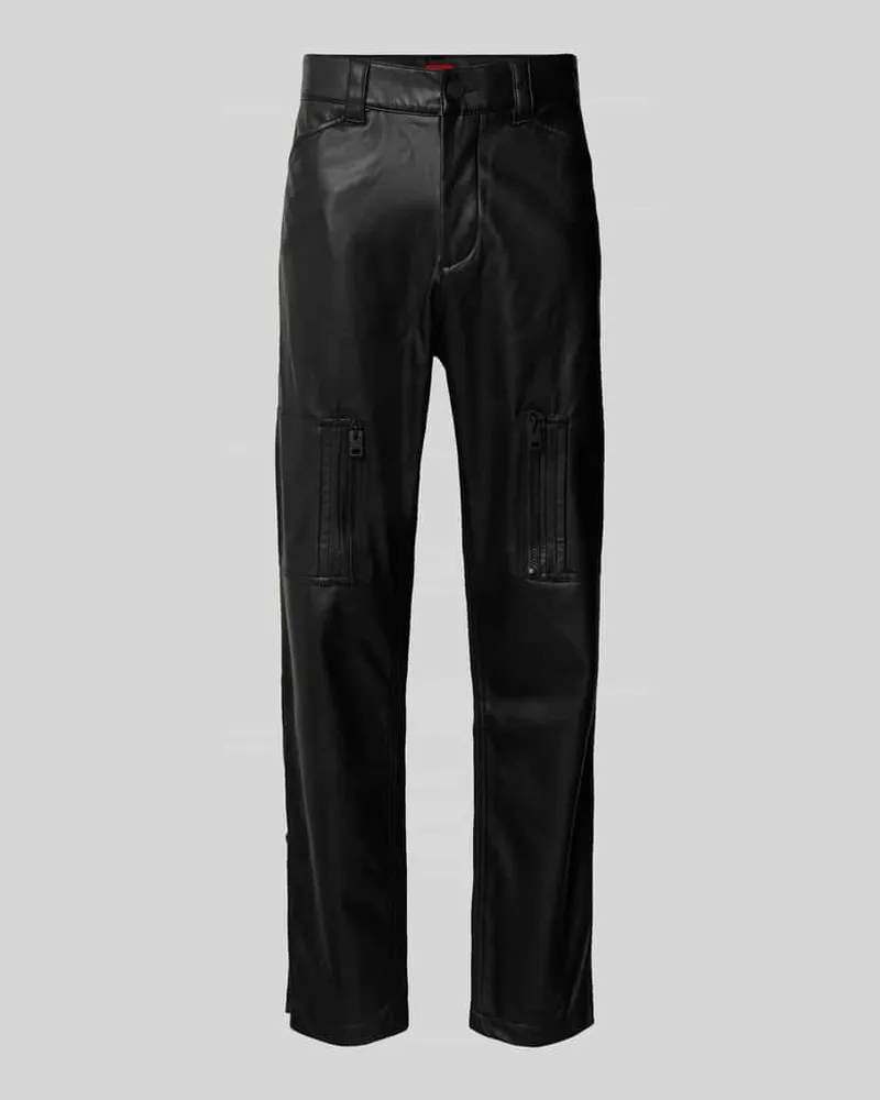 HUGO BOSS Regular Fit Hose in Lederoptik mit Reißverschluss-Detail Modell 'ROCO253 Black