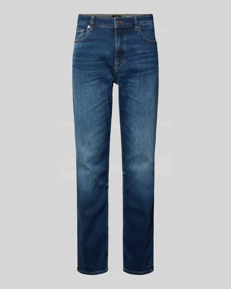 HUGO BOSS Straight Fit Jeans aus Baumwoll-Mix Modell 'OGDEN BO S-MILE Dunkelblau