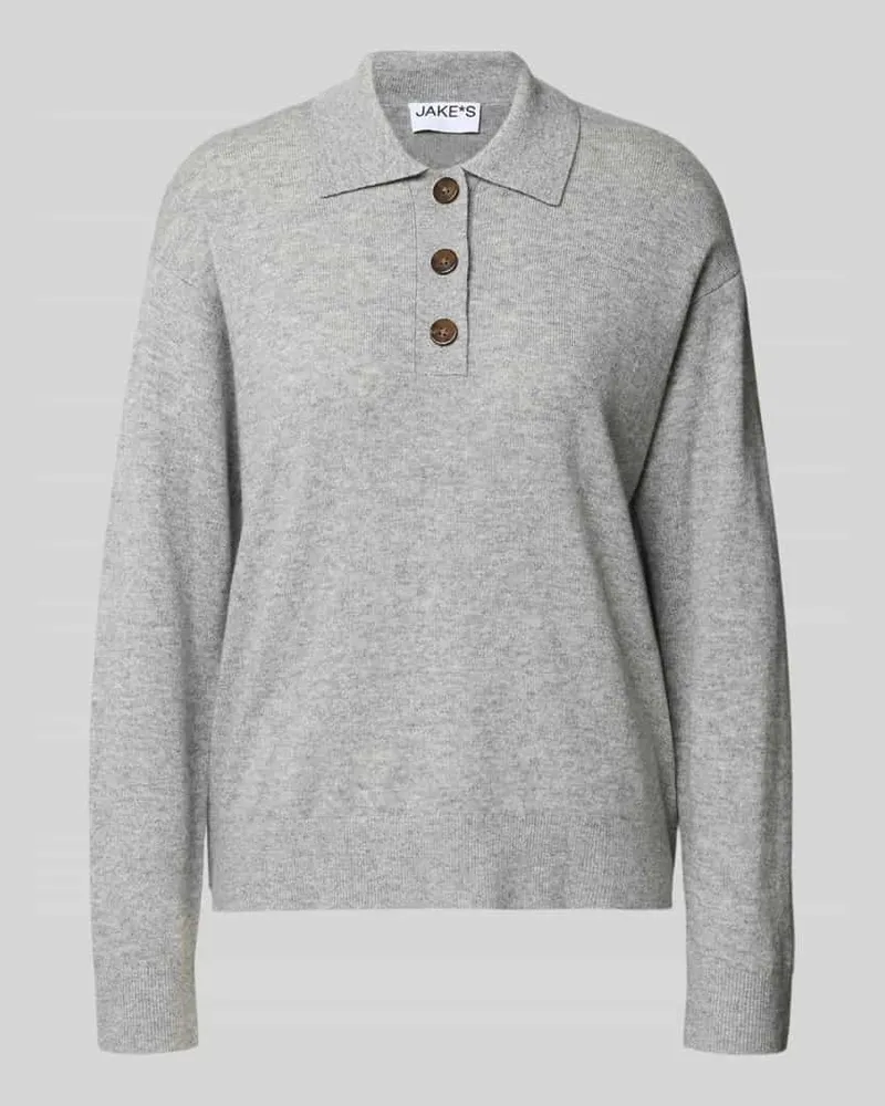 JAKE*S Regular Fit Longsleeve aus reinem Kaschmir mit Knopfleiste Silber