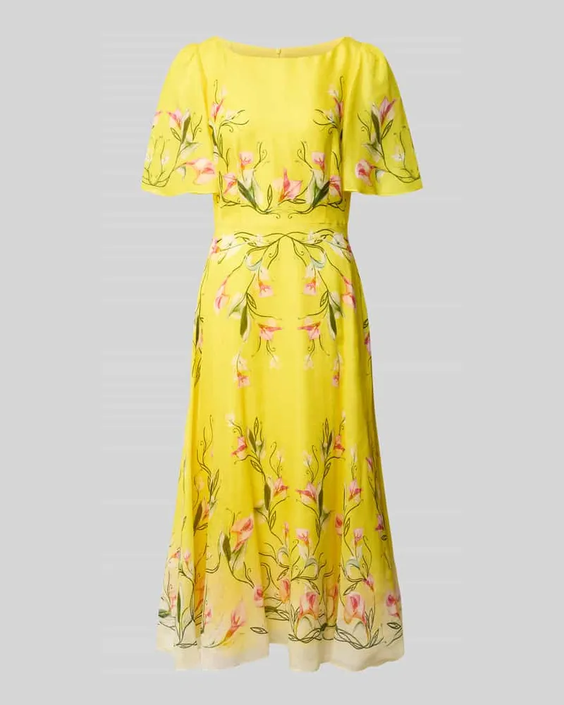Marc Cain Midikleid mit Seide-Anteil und Schmetterlingsärmeln Gelb