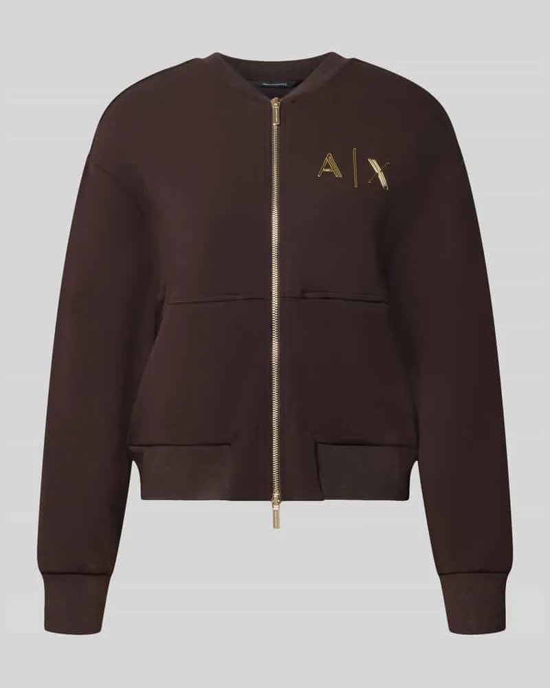 Armani Exchange Sweatjacke mit Label-Print Dunkelbraun