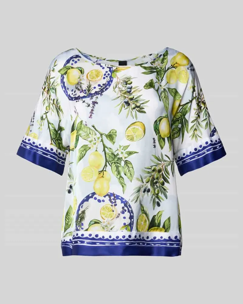 Marc Cain Relaxed Fit T-Shirt aus reiner Viskose mit floralem Allover-Print Weiss