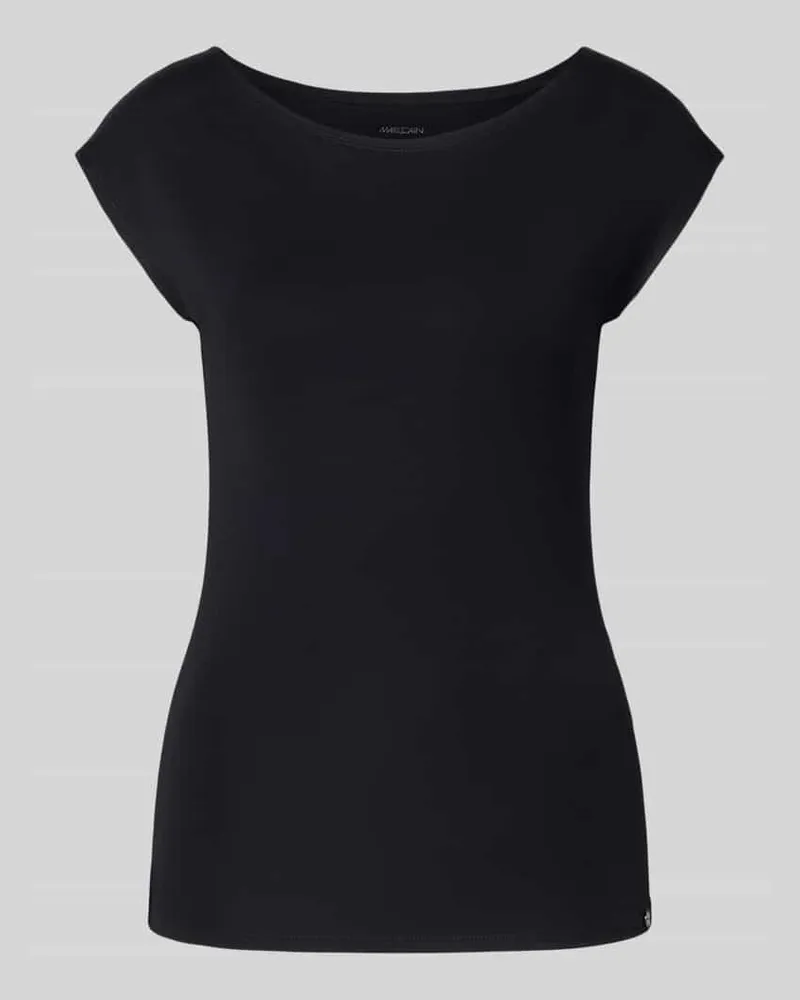 Marc Cain T-Shirt mit U-Boot-Ausschnitt und Label-Detail Marine