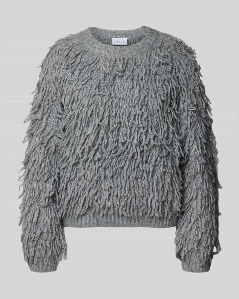 COMMA Regular Fit Strickpullover aus Woll-Mix mit Alpaka-Anteil Hellgrau