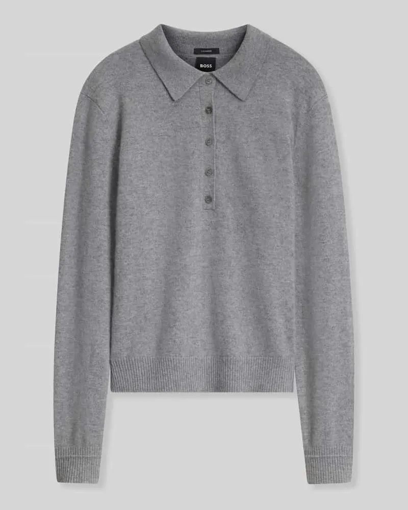HUGO BOSS Pullover aus Kaschmir mit Polokragen Hellgrau