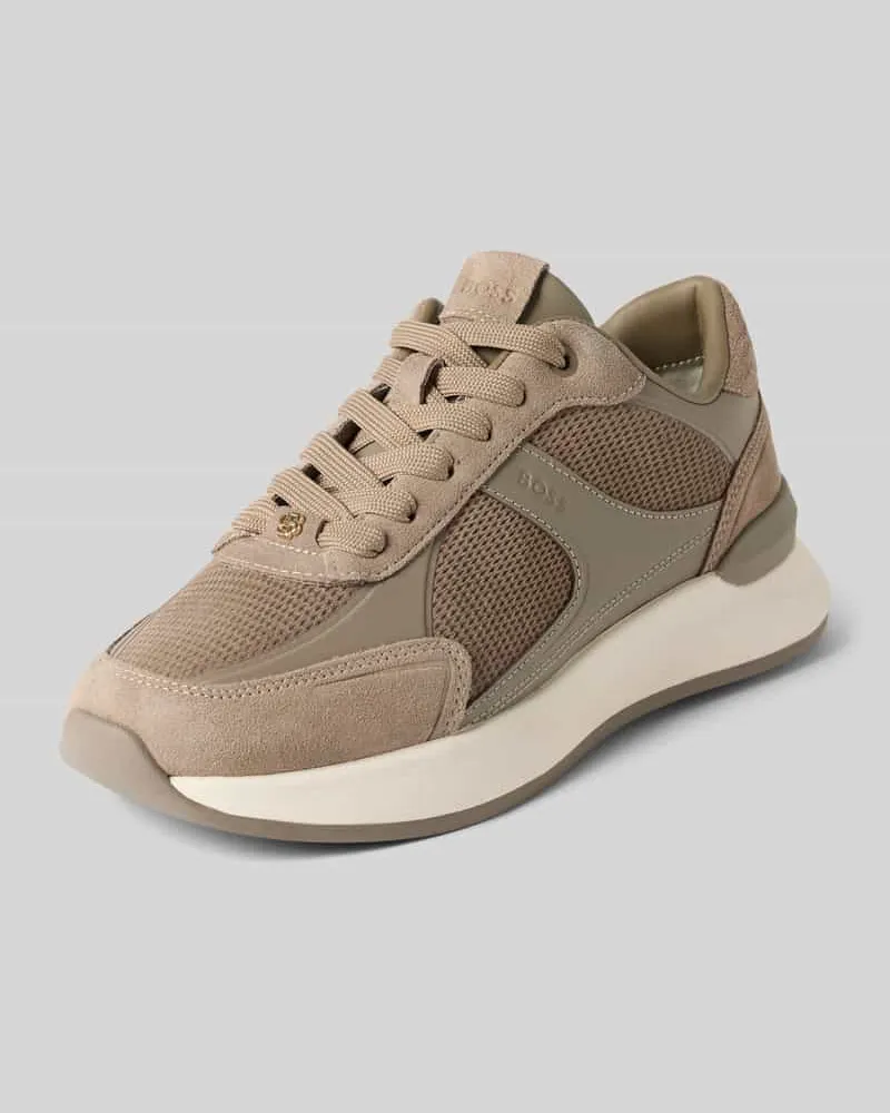 HUGO BOSS Sneaker aus echtem Rindsleder Modell 'B Icon_Runn Taupe