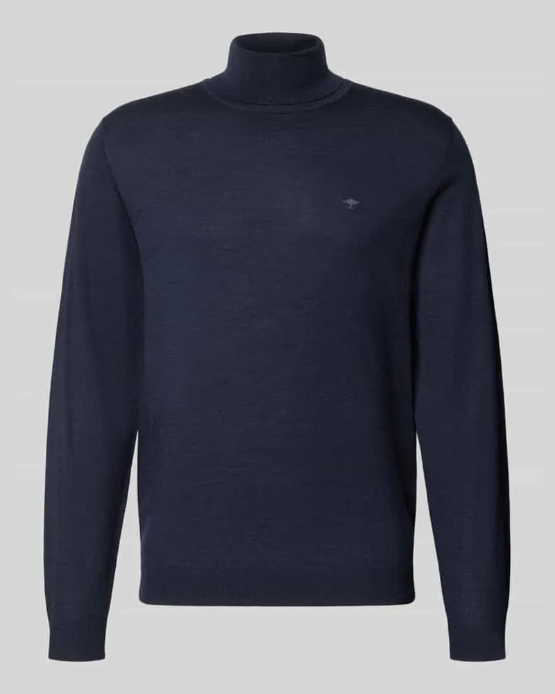 Fynch-Hatton Rollkragenpullover mit Label-Stitching Marine