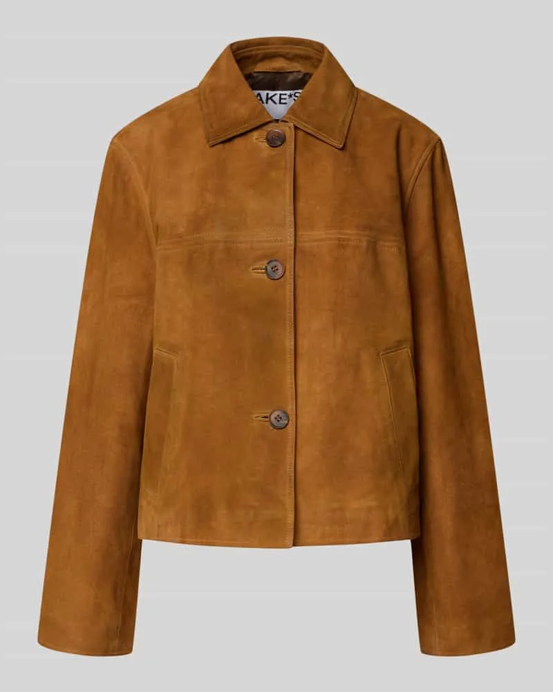 JAKE*S Lederjacke mit Umlegekragen und Eingrifftaschen Sand