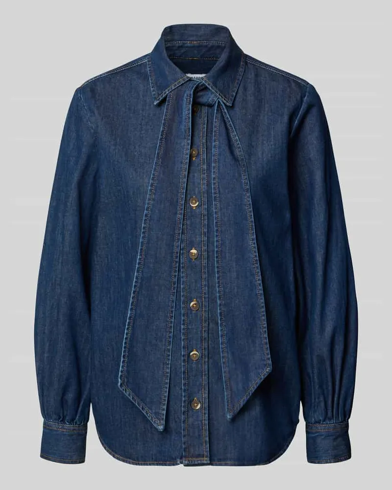 Emily van den Bergh Regular Fit Hemdbluse aus reiner Baumwolle in Denim-Optik Jeansblau