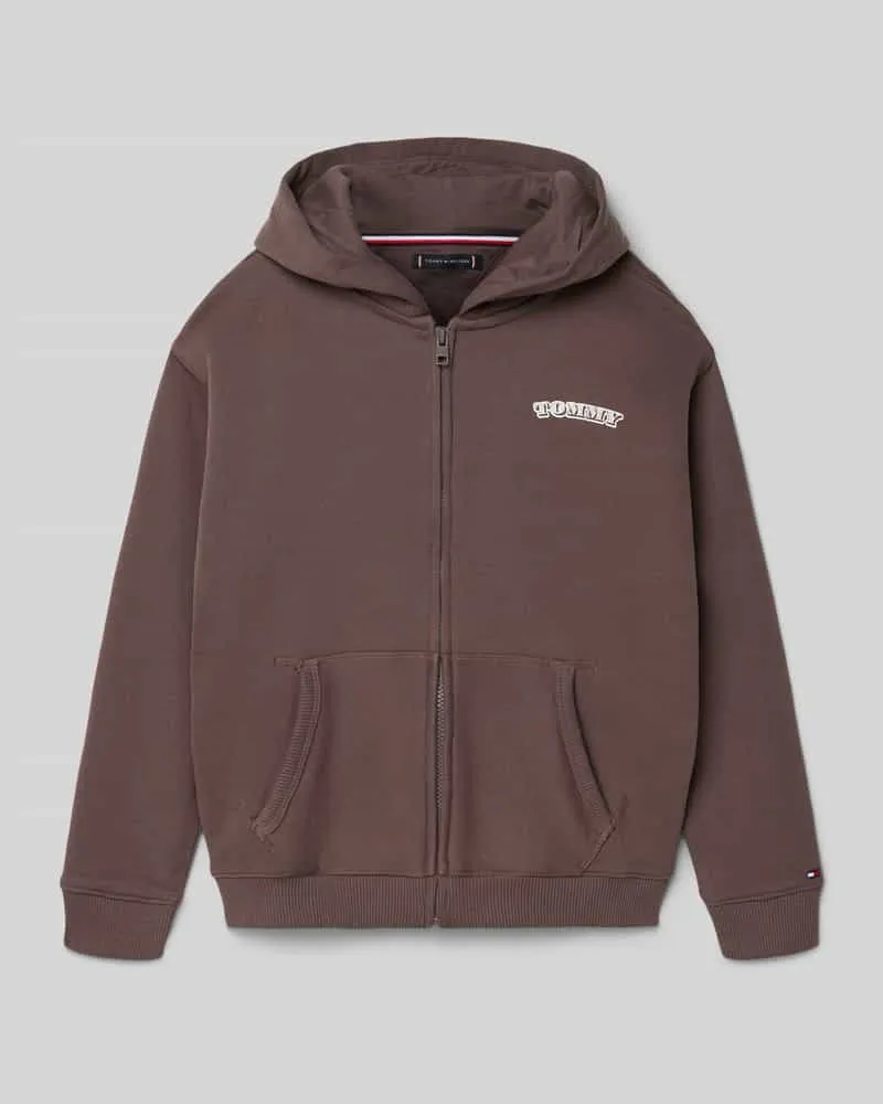 Tommy Hilfiger Regular Fit Sweatjacke aus reiner Baumwolle Schoko