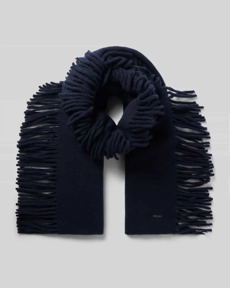 Marc Cain Schal aus Woll-Mix mit Logo-Detail Marine