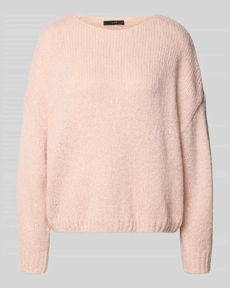 Oui  Relaxed Fit Strickpullover mit U-Boot-Ausschnitt Hellrosa