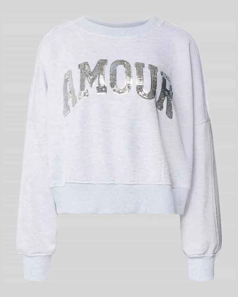 Miss Goodlife Oversized Sweatshirt mit Pailletten-Besatz Modell 'Amour Hellgrau