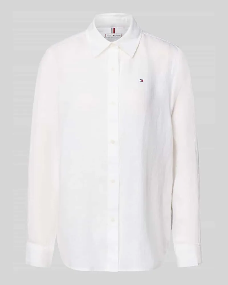Tommy Hilfiger Relaxed Fit Langarmbluse aus reinem Leinen Weiss