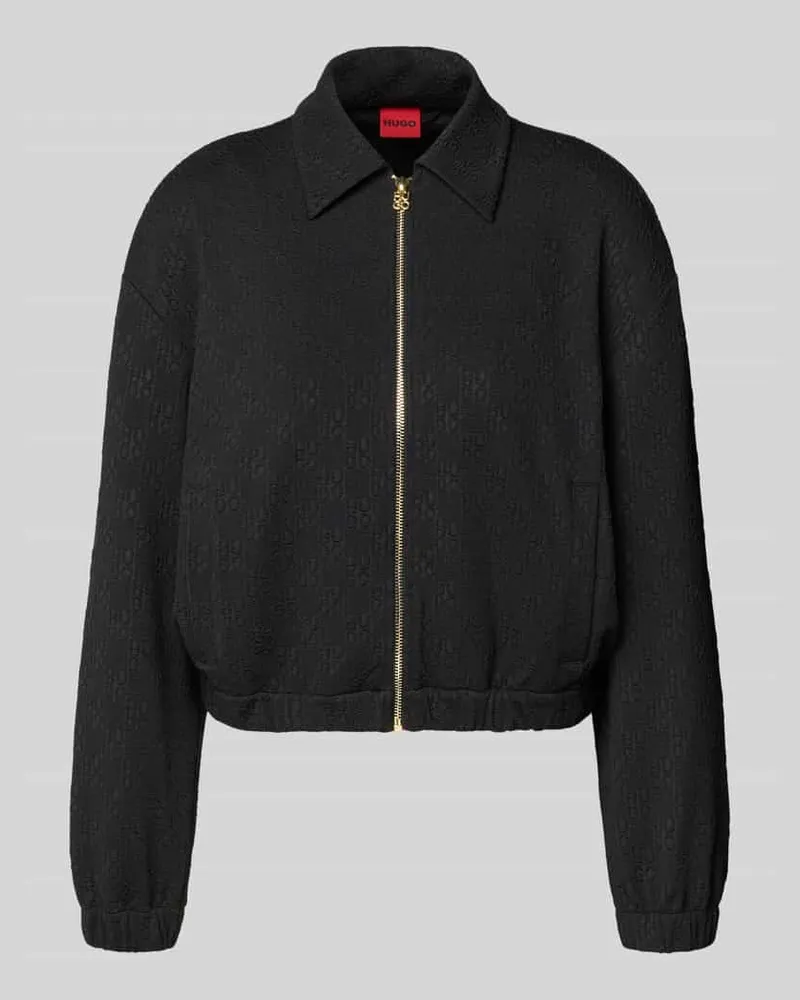 HUGO BOSS Regular Fit Sweatjacke mit Allover-Muster Modell 'DAYANE Black