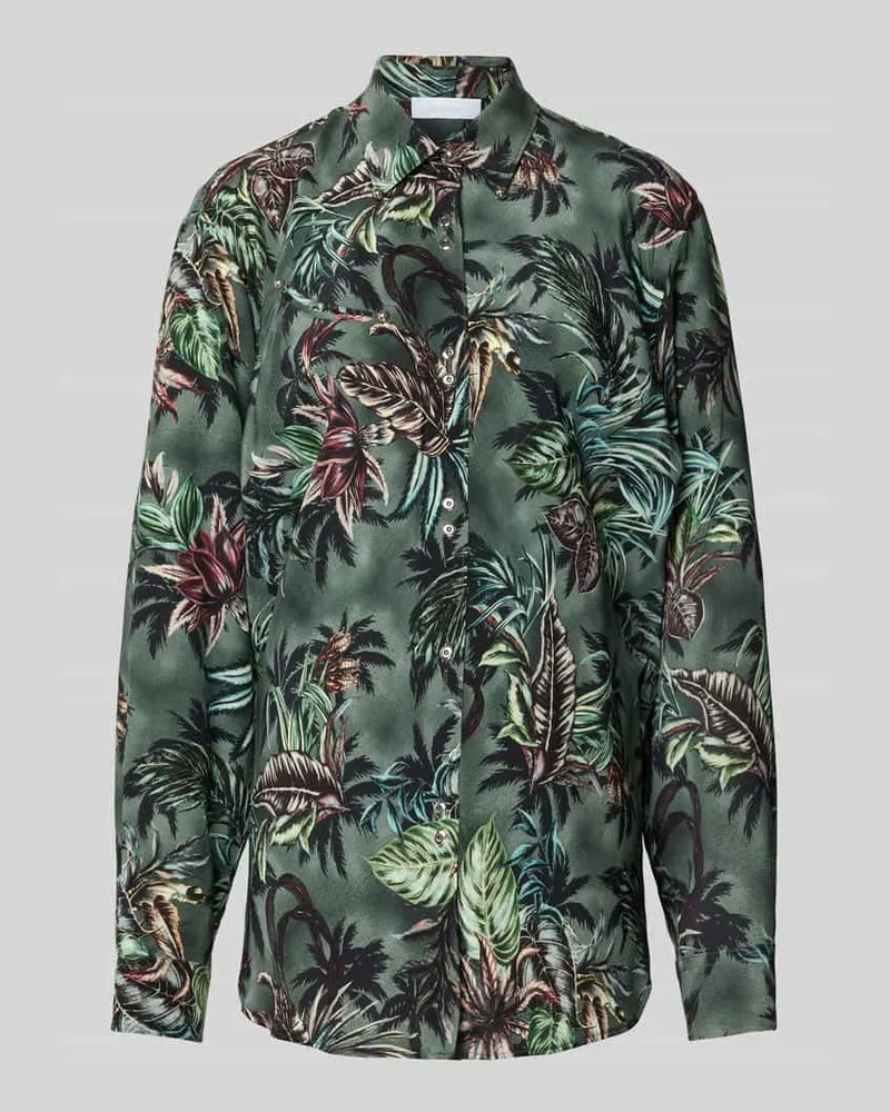 Paco Rabanne Hemdbluse mit floralem Allover-Print Khaki