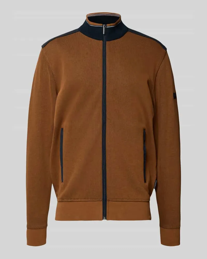 Bugatti Sweatjacke mit Stehkragen Camel