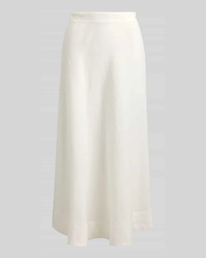 Ralph Lauren Midi-Rock aus reinem Leinen in A-Linie Weiss