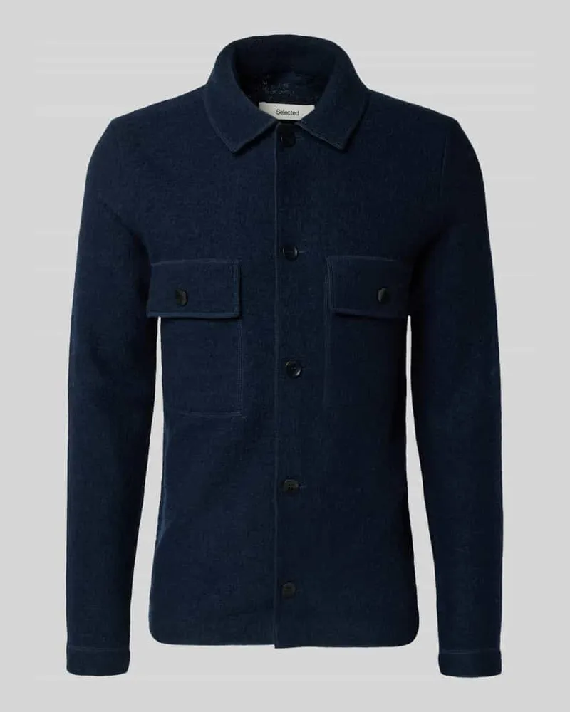 Selected Homme Regular Fit Hemdjacke aus reiner Wolle Modell 'NEALY Dunkelblau