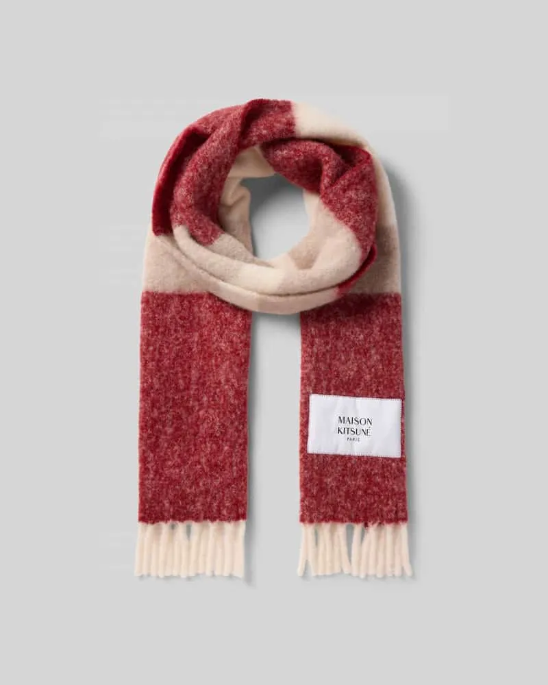 Kitsuné Wollschal mit Label-Patch Bordeaux